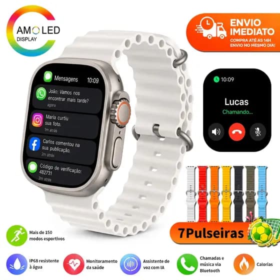 2026 Smartwatch 6 Em 1 Tela AMOLED 2.02" HD GPS NFC Monitor Saúde 120 Modos Esportivos 45mm/49mm Para Android IOS