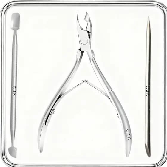 Kit Alicate De Unhas + Espatulas Inox De Cutícula e palito de inox 3 peças