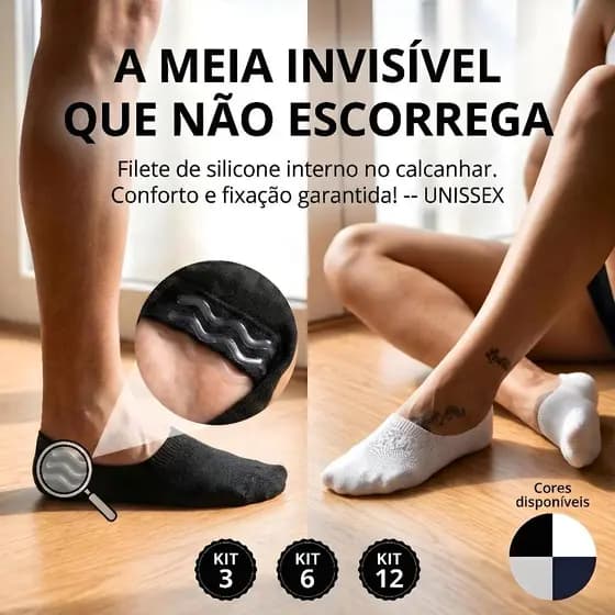 Kit 12 Meia Invisível Sapatilha Soquete Unissex p/ academia treino nas cores neutras J&F