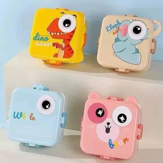 Lancheira Infantil Animals Marmita com Divisórias, Molheira e Colher de Plástico 1100ml Clink