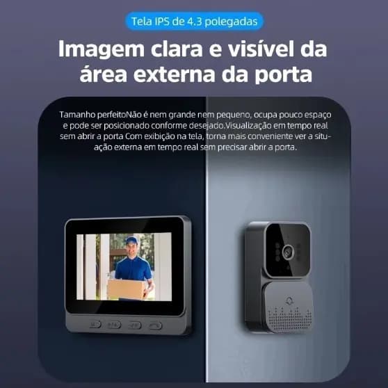 Campainha de Vídeo Sem Fio Câmera com Tela, Áudio Bidirecional e Visão Noturna Infravermelha