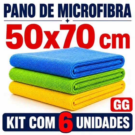 Kit 6 Panos Microfibra Flanela 50x70 Alta Absorção Multiuso Não Risca Limpa Vidro