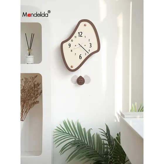 Mandelda perfurado moderno estilo creme relógio de parede sala de estar pendurado na parede relógio de balanço arte deco