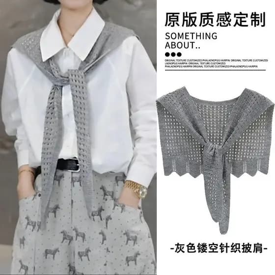 Cinza oco gola marinha pequeno xale 2026 novo estilo feminino primavera verão novo estilo japonês moda xale camisa combi