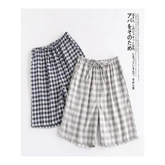 Calças de pijama únicas masculinas, Shorts de algodão puro, verão, estilo fino, calças soltas, xadrez, calças grandes, p
