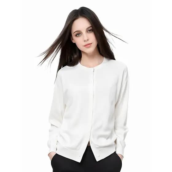 Japonês único 2025 primavera feminino Modal algodão misturado em torno do pescoço de malha Cardigan botão manga longa mo