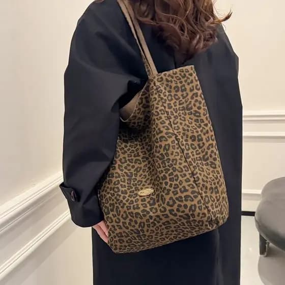 Bolsa de lona com estampa de leopardo feminina 2026 novo estilo verão moda Popular sacola Casual bolsa de ombro de grand
