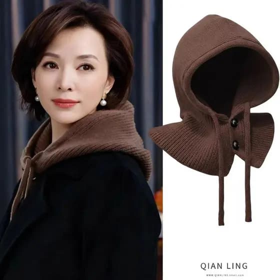 Chapéu marrom cachecol chapéu de uma peça feminino inverno quente lã pescoço protetor cachecol moda versão coreana malha