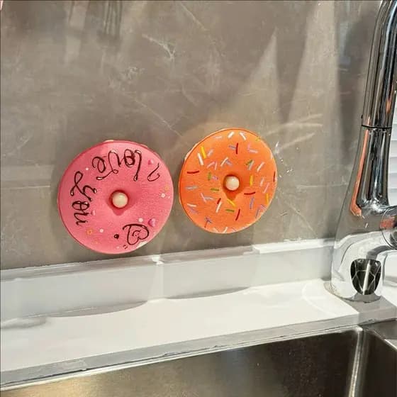 Donut esponja de lavar louça escova pote ferramenta útil cozinha lavar louça prato pano antiaderente forte descontaminaç