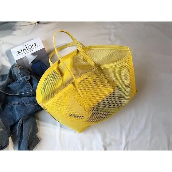 Bolsa feminina 2024 verão novo estilo Fitness natação beira-mar viagem oco malha praia saco grande capacidade sacola