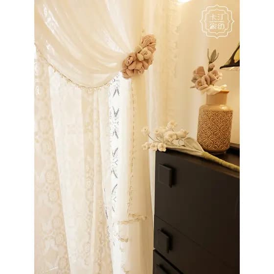 Katin estilo creme francês dupla camada gaze de renda transparente impervente sala de estar estudo estilo influenciador