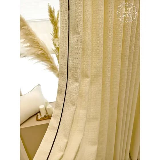 Katin estilo japonês sombra estilo Log sala de estar estudo cor primária linho bege cortina Bay janela do chão aos ce