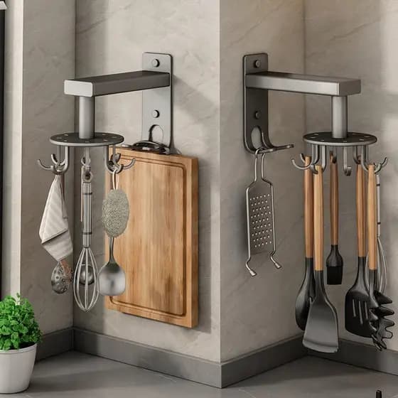 Gancho giratório de cozinha, espátula de parede, cabide de colher, sem perfuração, rack de armazenamento de utensílios d