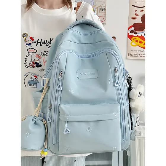 Mochila escolar para meninas do ensino médio série azul de alto valor simples cor sólida estudantes do ensino médio moch