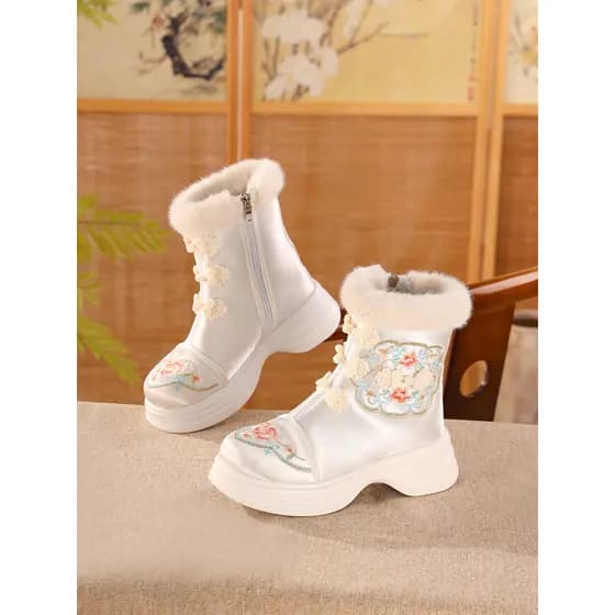 W Inverno Novo Estilo Estilo Chinês Hanfu Botas Curtas Engrossadas Sapatos Bordados Femininos com Hanfu Traje Antigo Bot