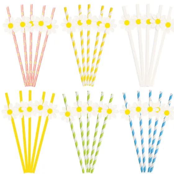 Canudos de papel criativos descartáveis, estoque pronto transfronteiriço, 10 peças, flor pequena, margarida, decoração d