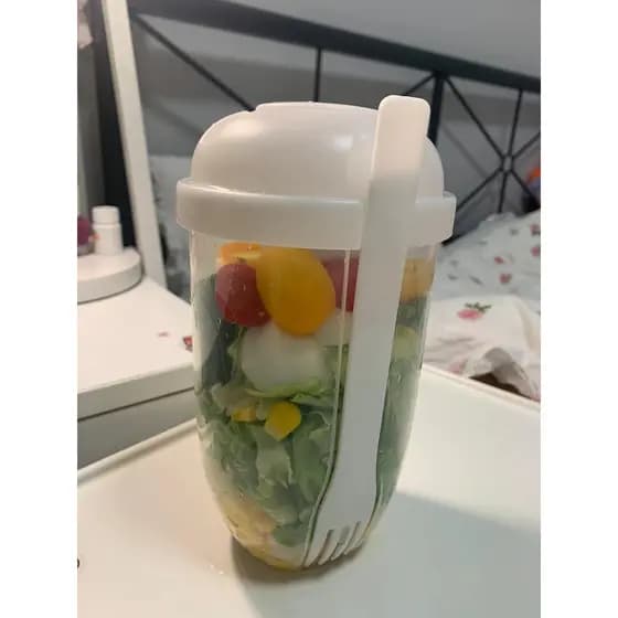 Copo de frutas de camada dupla, garfo portátil drenável com tampa, trabalhador de escritório, estudante, café da manhã,