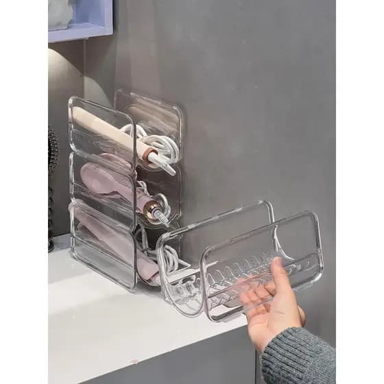 Ferro de ondulação armazenamento transparente assim banheiro cômoda Desktop secador de cabelo clipe reto organizar Rack