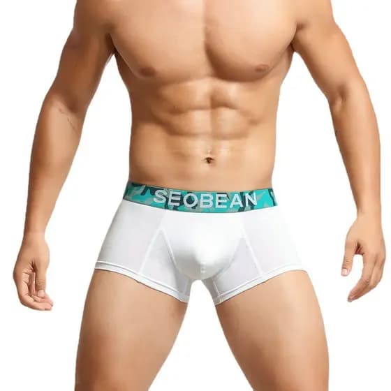 Cuecas boxer masculinas SEOBEAN cuecas boxer jovens cinto camuflado cintura baixa algodão U-convexo bolsa calças