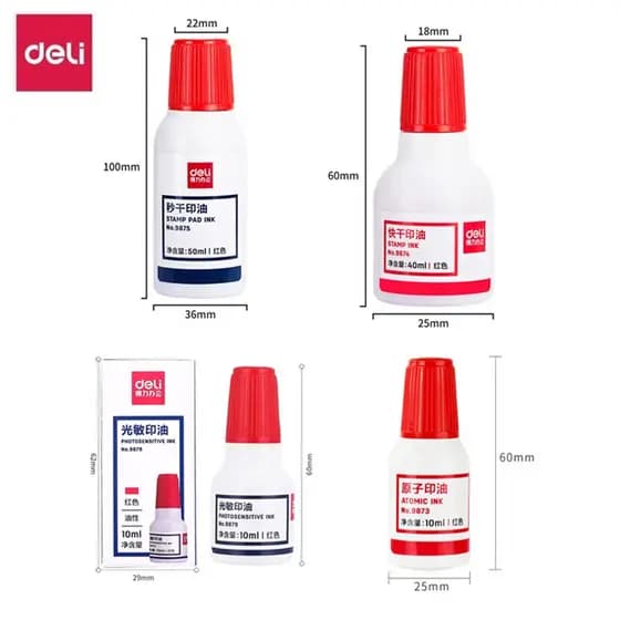 Deli Red Stamp Oil Óleo de carimbo atômico de secagem rápida Vermelho Selo fotossensível Óleo Contador Janela Almofada d