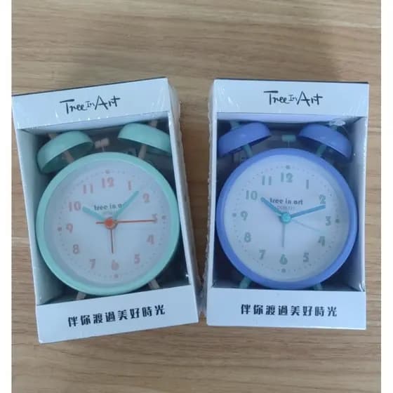 Qingyifang creme verde clássico orelha dupla relógio redondo estudante bonito dos desenhos animados alarme doméstico Des