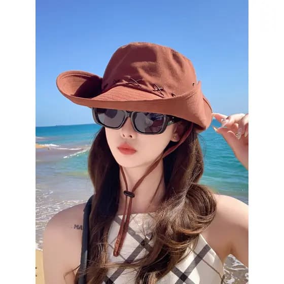 Chapéu influenciador de verão feminino montanhismo ao ar livre ocidental Cowboy guarda-sol protetor solar chapéu de sol