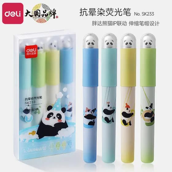 Deli Panda Marcador Alunos da escola primária Caneta marcadora de chave dedicada Marcador de cor Desenho animado fofo de