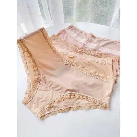 7 ganhe 1 grátis cor sólida tom de pele verão estilo fino leite seda senhoras Briefs renda cintura puro algodão tenda me