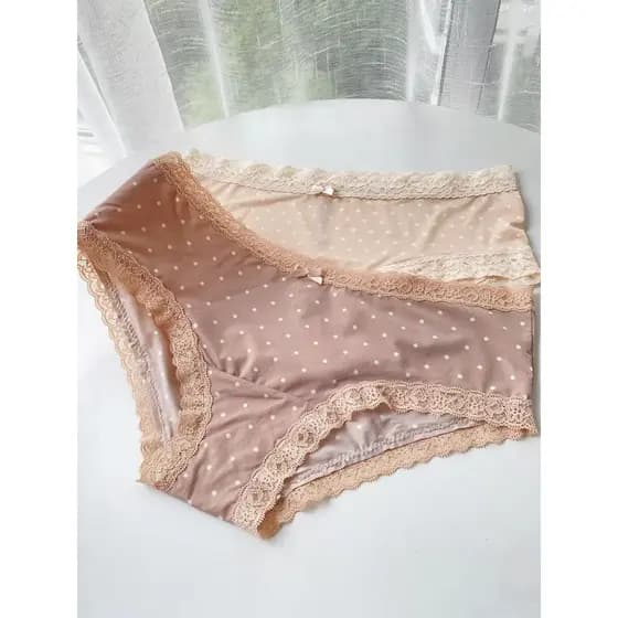 Verão novo estilo rosa menina doce bolinhas renda guarnição leite seda cuecas femininas respirável puro algodão virilha