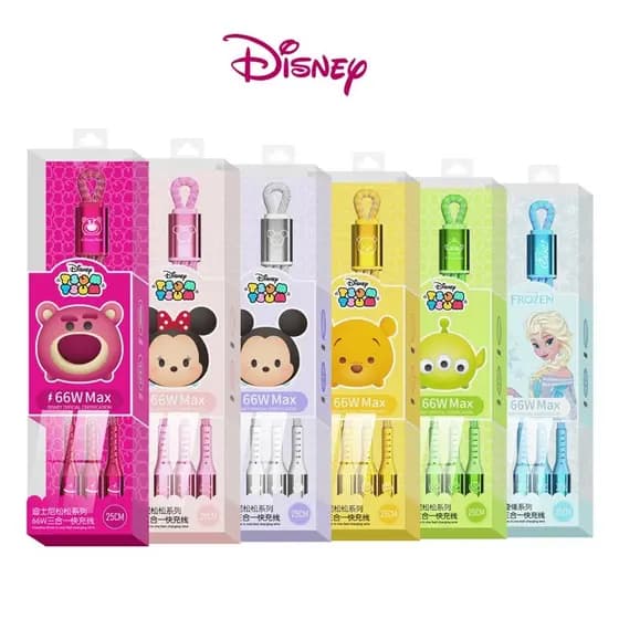Cabo de dados três em um Disney Disney Carregamento rápido Cabo curto tesouro de carregamento curto Cabo de carregamento