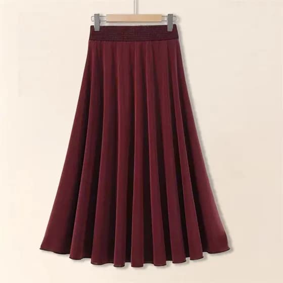Novo estilo de cintura alta comprimento médio A linha grande balanço elegante escondendo saia plissada mãe impressão Dra