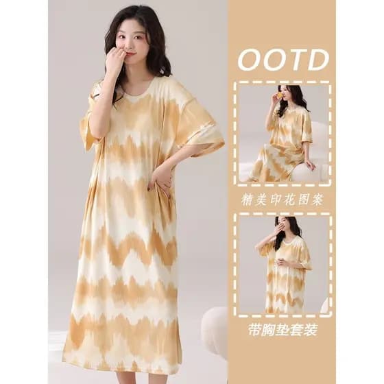 Camisola feminina de uma peça com almofada no peito verão com rosca de seda gelada manga curta comprimento médio moda co