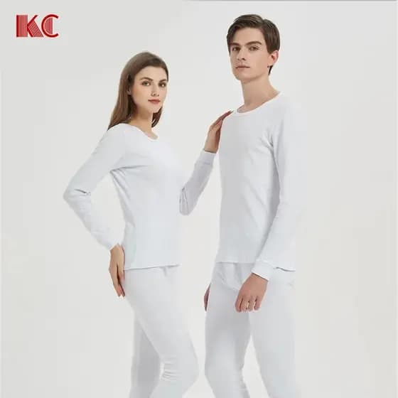 KC Conjunto de roupa íntima térmica masculina de algodão puro branco roupas de outono calças compridas moletom de algodã