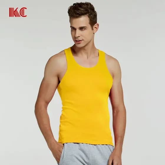 KC100% Algodão Colete Masculino Skinny Stretch Bottoming Moletom Verão Respirável Esportes Colete Amarelo