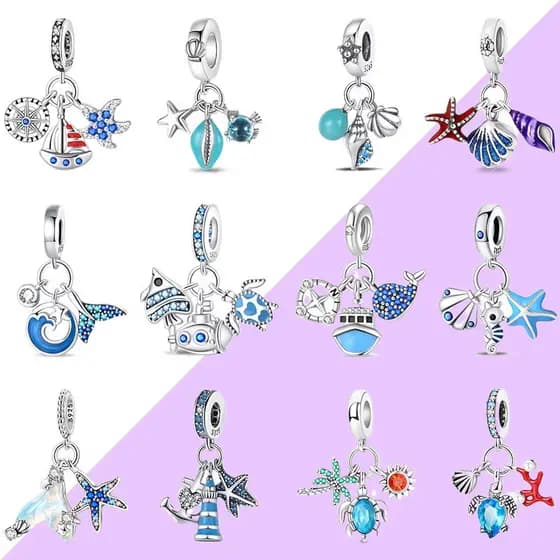 Pingente de Joia em Prata Esterlina S925, Farol Azul Oceano, Adequado para Pulseiras, Presente DIY T5NA