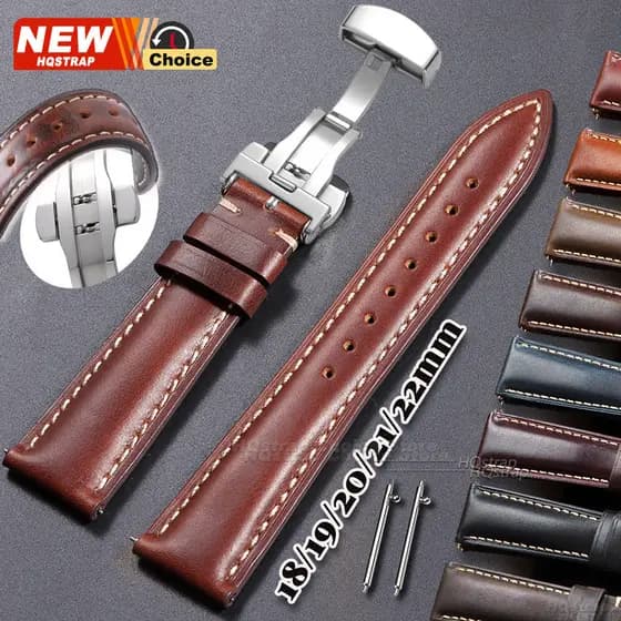Pulseira de Relógio Vintage em Couro Legítimo com Fecho Borboleta 18mm 19mm 20mm 21mm 22mm para Mulheres e Homens