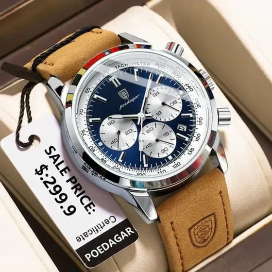 Relógio Esportivo Casual Masculino POEDAGAR, Relógio de Quartzo, Pulseira de Couro, Relógio de Pulso de Moda Empresarial