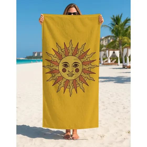 Toalha de Praia Macia Algodão Com Estampa Viva Para Verão Sol Sunset Para Banho e Piscina