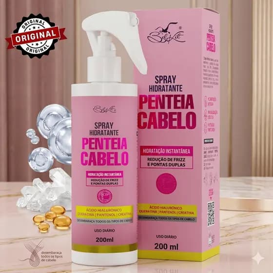 Spray Penteia Cabelo 200ml BELKIT | Com Ácido Hialurônico, Queratina, Pantenol e Creatina