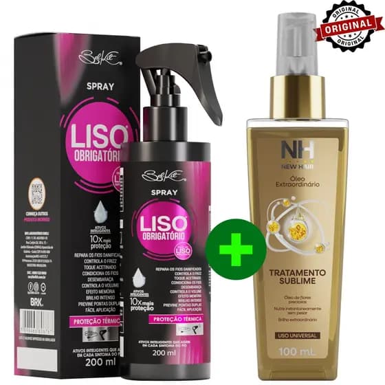 Óleo extraordinário New Hair 100ml + Spray Finalizador Liso Obrigatório 200ml | Proteção térmica
