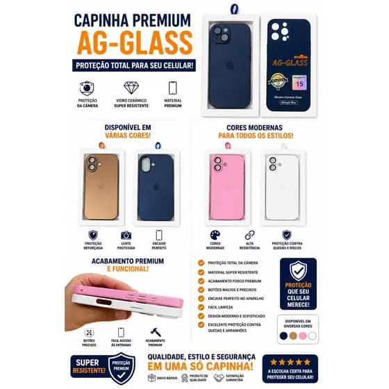 Capinha Ipho 15 16 17 AG-Glass Blindada Premium – Anti Impacto com Proteção de Câmera