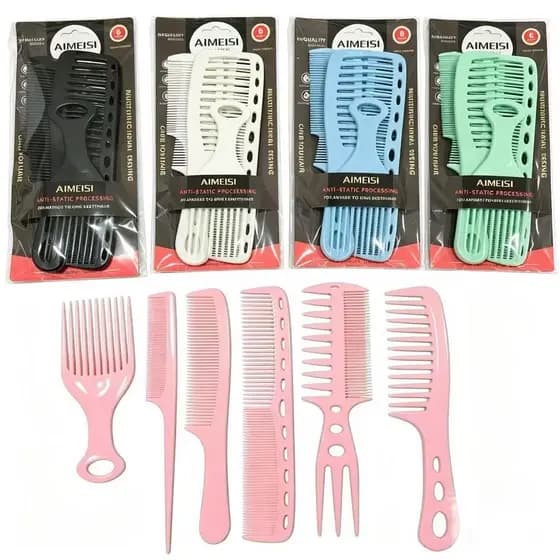 Conjunto de 6 peças plástico estilo pente de inserção pente de dentes largos pente traseiro grande