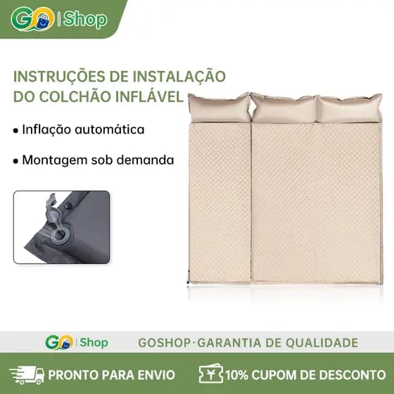 Este colchão inflável com bolsa de armazenamento é perfeito para acampar, nadar e outros usos, e pode ser montado.