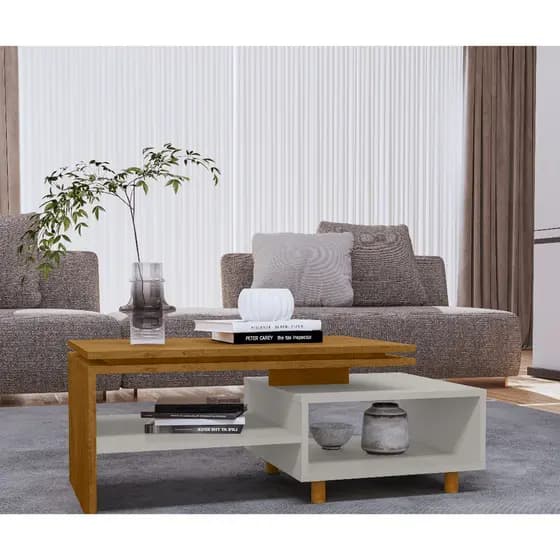 Mesa De Centro Lima Prateleira Nicho Sala Decoracao 90cm Org Mesinha Estar Rustica Quarto Tampo MDf Ambar Pequena