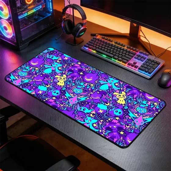 Mousepad Grande Gengar Roxo Estilo Grafite Base Antiderrapante Alta Precisão para PC e Notebook Gamer