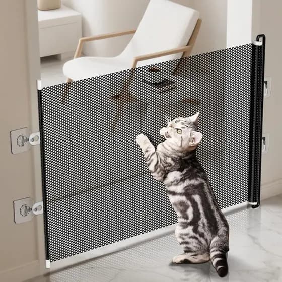 Portão Retrátil para Pets 78*180cm Ajustável, Branco/Preto