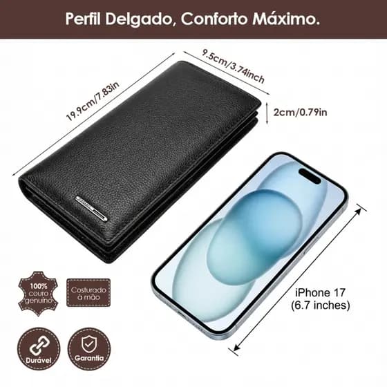 Carteira Masculina em Couro Legítimo Slim com Caixa de Presente,Ideal para o dia a dia ou presentear que