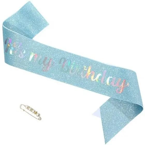 ' É Meu Aniversário Menina Faixa Glitter Com Alfinete De Pérola Lembrancinhas Para Meninas E Mulheres (Azul)