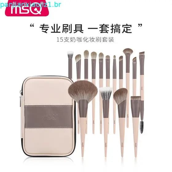 MSQ/MSQ 15 Pcs Leite Café Conjunto de Pincéis de Maquiagem Profissional Pincel de Pó Solto Nariz Sombra Contorno Pincel