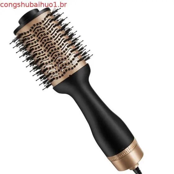 Escova de ar quente, modelador de cachos para uso em cabelos molhados e secos, escova secadora de cabelo com íons negati